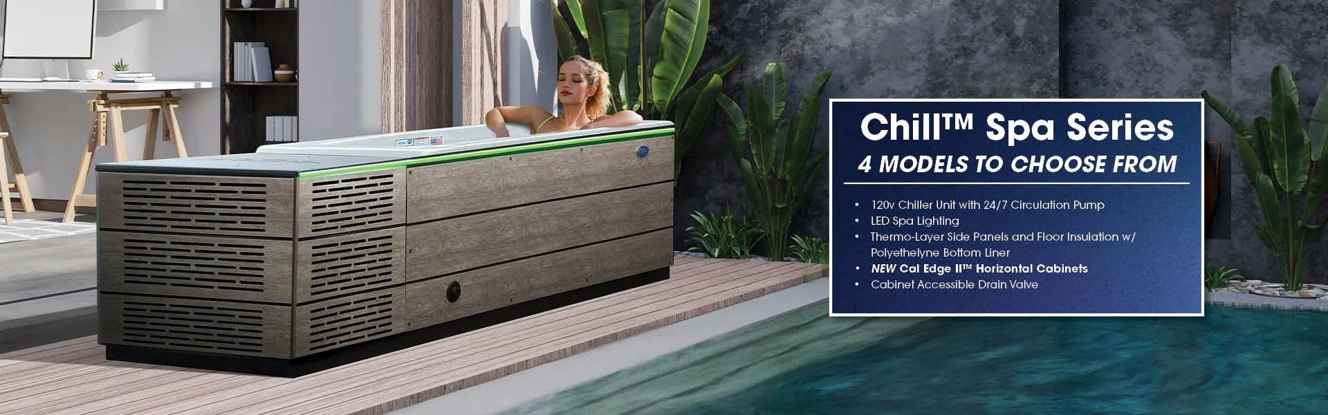 A person reclining in a Cal Spas Chill Spa